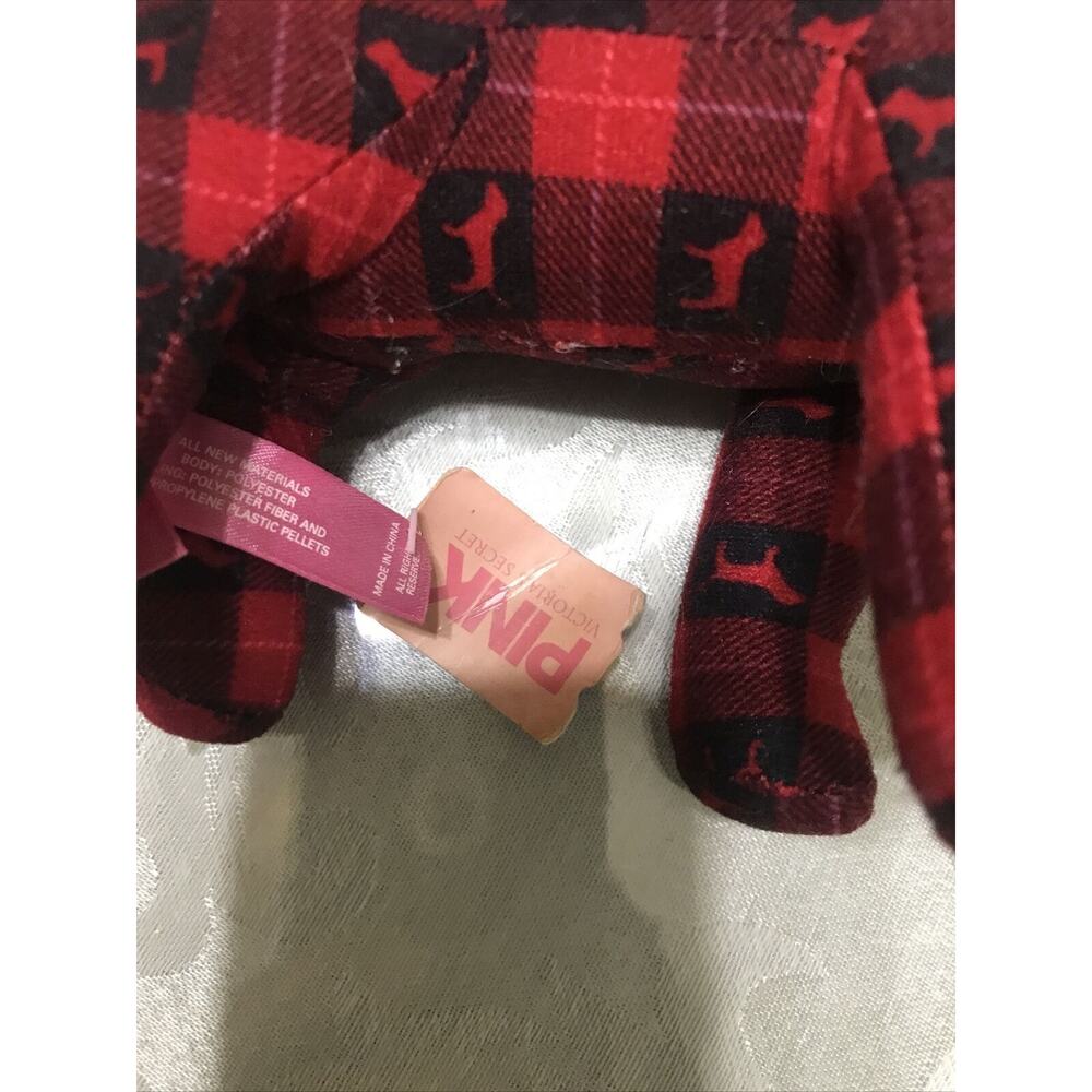 Victoria's Secret PINK Plush Red & Black Plaid‎ Dog Puppy White Scarf With tag - Picture 4 of 5